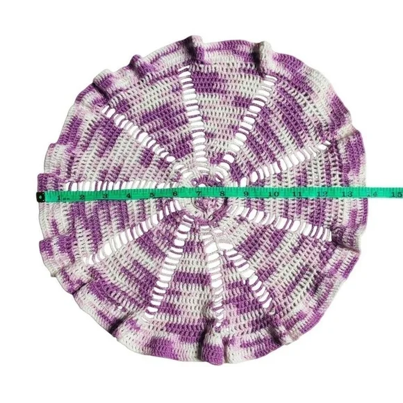 Handmade Crocheted Doily Purple and White 13-14 Wide Spring‎ Summer Fun - Picture 3 of 3